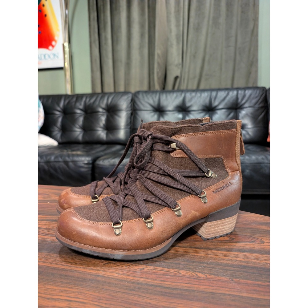 Merrell Shiloh II Brown Leather Wool Lace Up Ankle Boots Size 9 J001602